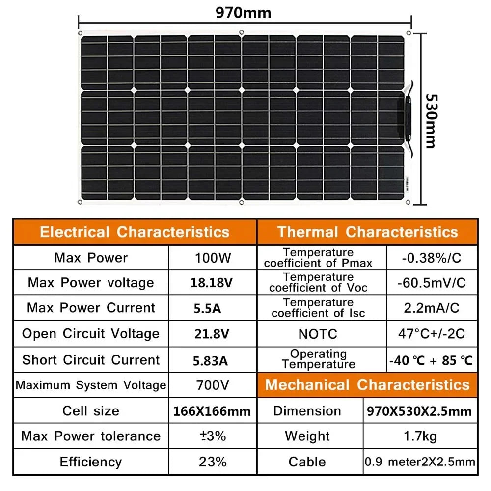 12V Flexibles Solarpanel Biegsam Wasserdicht Monokristallin